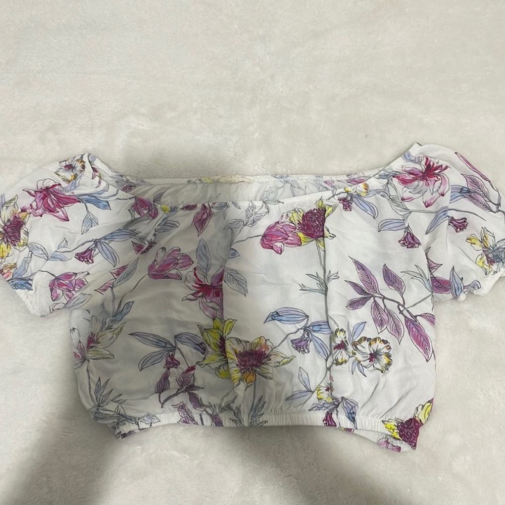 Cropped, floral print, shoulder less top
